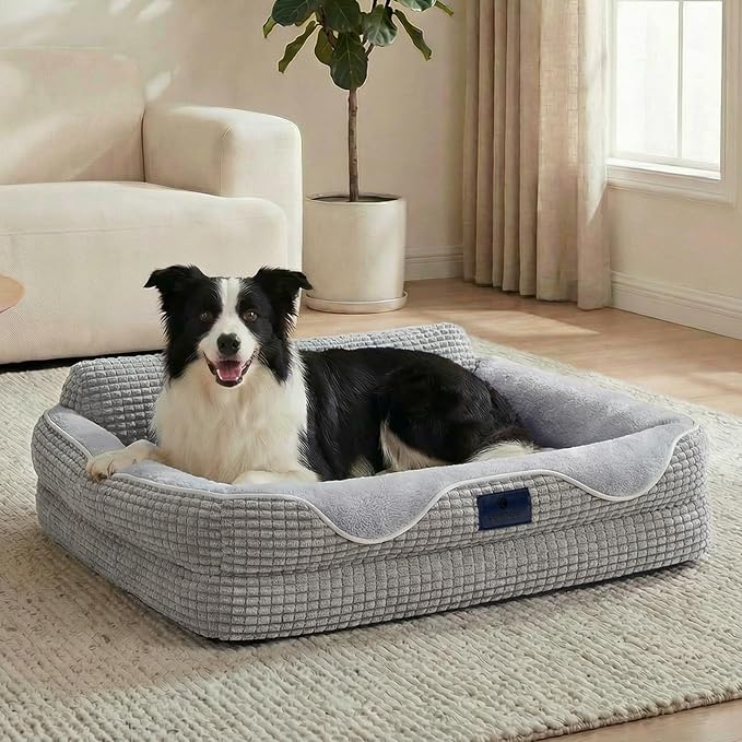 Veehoo Square Dog Bed Medium Size Dog, Orthopedic Dog Bed Couch Sofa, 36" | Washable & Medium Dog Bed for Indoor, Egg-Crate Memory Foam Dog Bed with Sides, Removable Cover, High Back Non-Slip Bottom