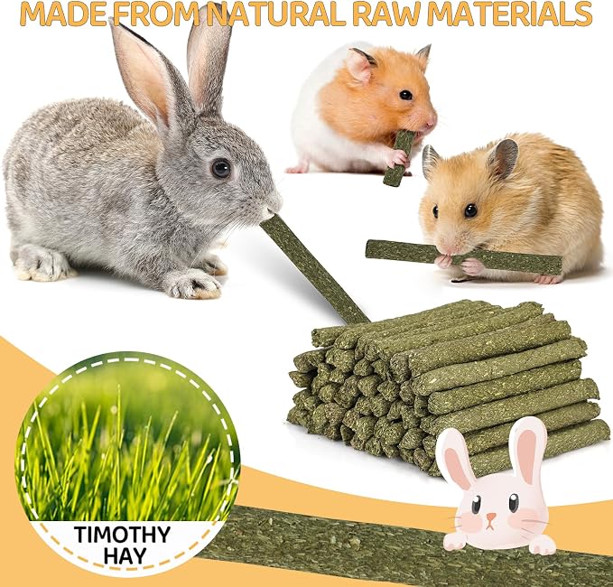 52Pcs Rabbit Chew Sticks, Guinea Pig Toys, Natural Timothy Hay Teeth Stick