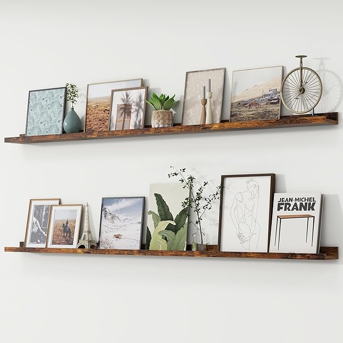 Picture Ledge Shelf, Long Floating Shelves for Wall, 72" W Set of 2, Brown | FSC Certified Engineered Wood, Wall Mounted Bookshelf, for Nursery Living Room Bedroom, Easy Install