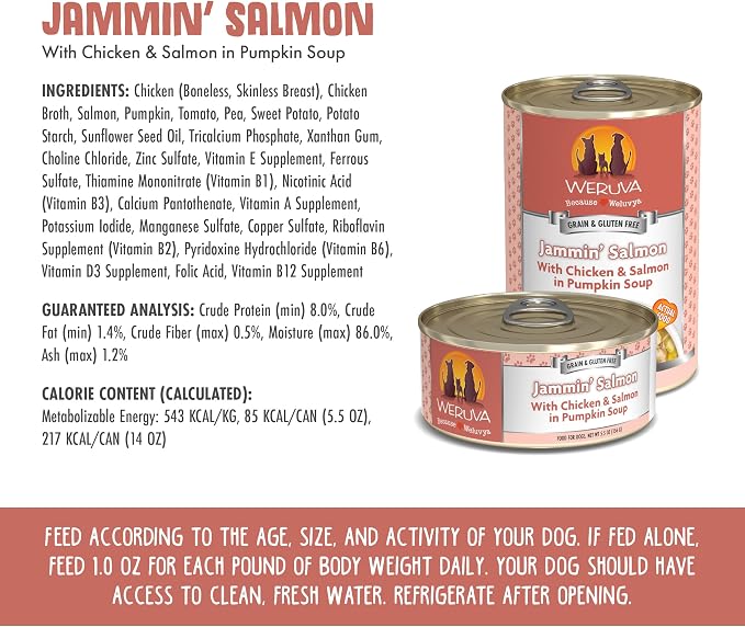 Weruva Classic Dog Food, Jammin' Salmon with Chicken & Salmon in Gravy, 14oz Can (Pack of 12)