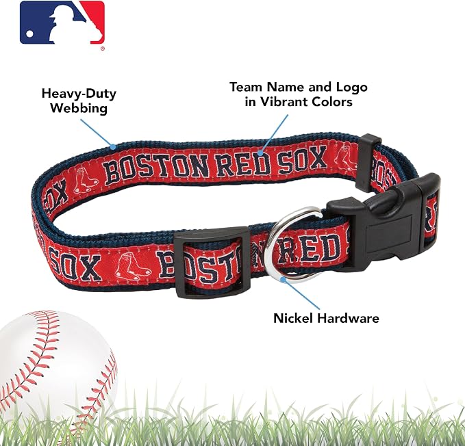 MLB Boston Red Sox Licensed PET COLLAR- Heavy-Duty, Strong, and Durable Dog Collar. Available in 29 Baseball Teams and 4 Sizes
