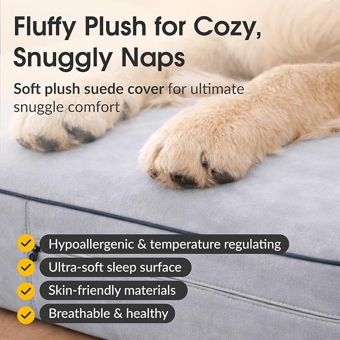 Orthopedic Memory Foam Dog Bed 7" Inch Thick Extra Large Dog Bed With Pillow Grey 50"x34"x10" Includes Waterproof Liner & Durable Removable Cover With Smart Design