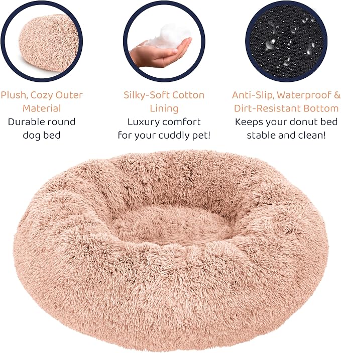 Donut Dog Bed - Premium Comfort for Anxiety Relief - Fluffy & Calming Design with Ultra-Plush Support | Cozy Round Dog Bed with Super Soft Circle Style (Pink, Small)