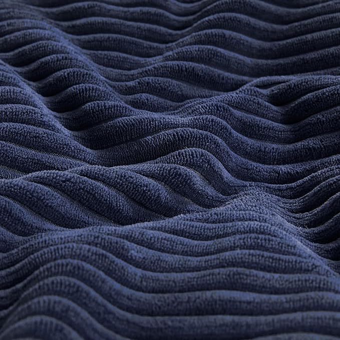 Fancy Homi Set of 1 Navy Blue Long Lumbar Decorative Throw Pillow Covers 16x24 Inch for Couch Bed Sofa, Rustic Farmhouse Boho Home Decor, Soft Striped Corduroy Rectangle Accent Cushion Case 40x60 cm