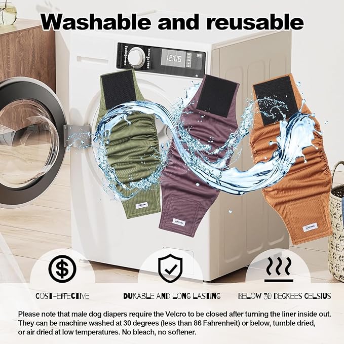 Washable Male Dog Diapers Reusable, Premium Dog Belly Bands for Male Dogs Medium, Pack of 3, High Absorbing Male Dog Pee Wraps for Doggie in Incontinence or Excitable Urination and Training(M)