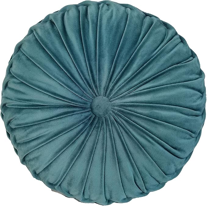 Teieas Round Throw Pillow Velvet Pleated Round Pillow Cushion Lake Blue | Boho pumpkin bed pillows,for bedroom,couch,chair,bed, car,home decoration 14.96''