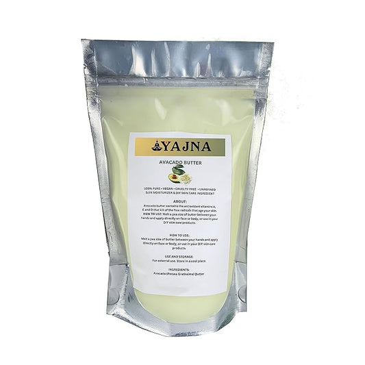 Yajna Organic Raw Avocado Butter 100% Pure,Natural & Unrefined| Skin Moisturizer For Face, Body & Hair| 4 OZ/115 GM Ivory/White Grade A | DIY Creams, Balms, Lotions, Soaps| Softens Dry & Tough Skin