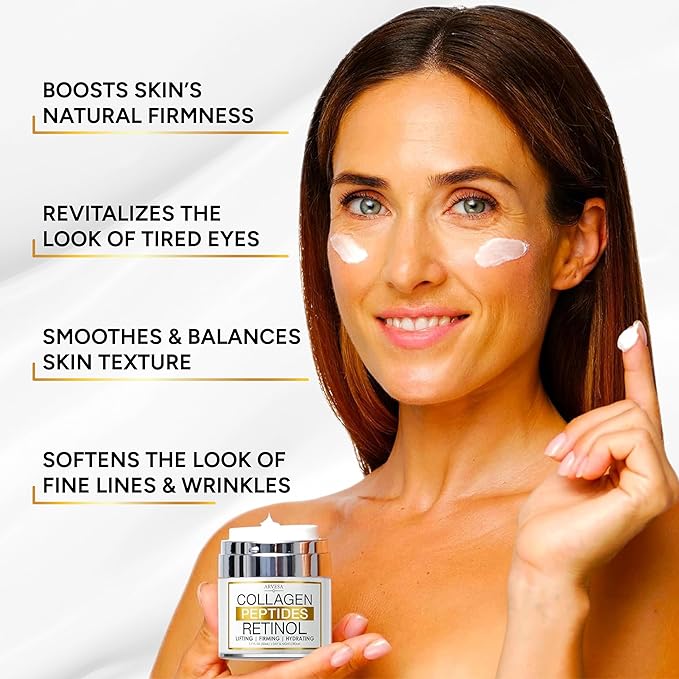 Retinol Cream for Face with Collagen, Peptides - Anti Aging Wrinkle Cream for Women and Men - Day-Night Facial Moisturizer with Hyaluronic Acid - Tightening and Skin Firming - Neck & Décolleté