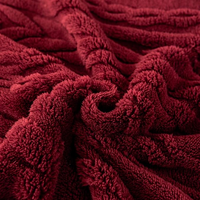 YUSOKI Sherpa Fleece Queen Size Blanket, Burgundy Red, 90"x90" | 3D Stylish Design,320GSM, Non-Shedding, Lightweight for All Season Use, stays fluffy after repeated washes, Perfect Gifts
