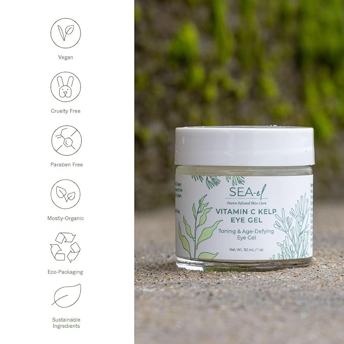 Sea-el Vitamin C Kelp Eye Gel Toning & Age Defying Skincare for Puffiness, Under Eye Bags & Dark Circles Cooling Youthful Glow for Women & Men - 1 Oz