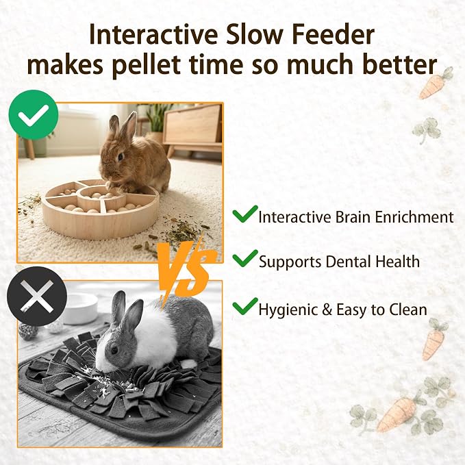 Bunny Foraging Toy, Natural Wood Rabbit Enrichment Toys for Boredom, Interactive Slow Feeder & Chew Toys for Rabbits, Hamsters, Chinchillas & Guinea Pigs