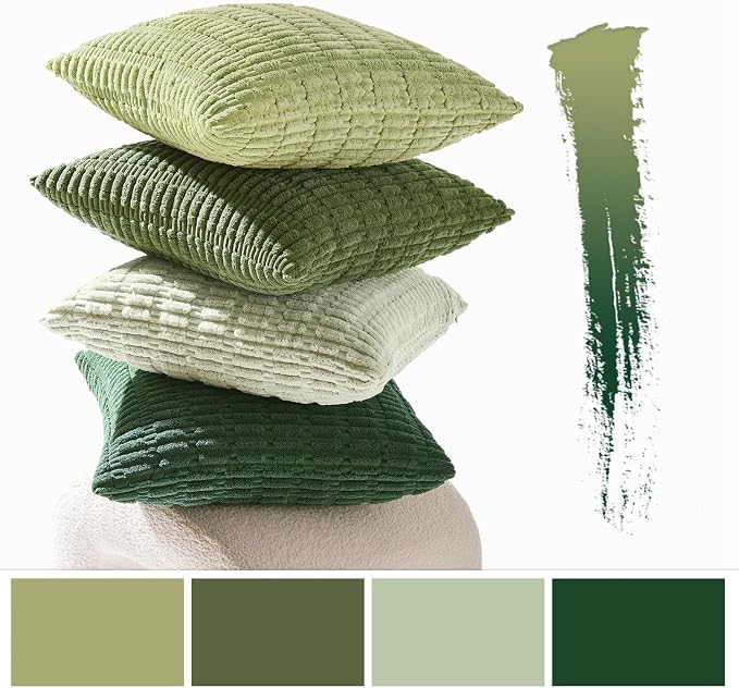 MIULEE Pack of 4 Corduroy Throw Pillow Covers 18x18 Inch Forest Green | Neutral Rustic Farmhouse Boho Soft Striped Pillow Covers,Home Decor for Sofa,Living Room,Couch,Bed