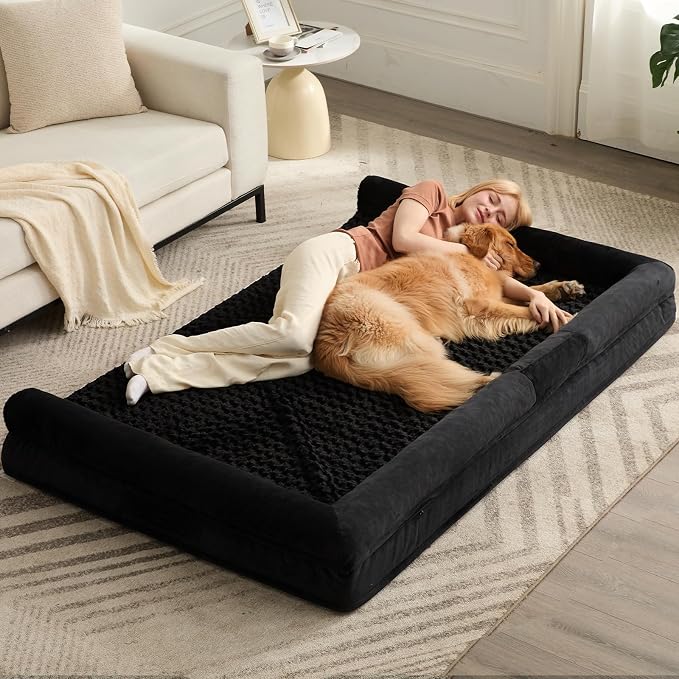 BFPETHOME Orthopedic Washable Human Dog Bed for Adult & Dog Cozy Sleep | Human Size Waterproof Big Soft Pet Couch Bed for Adult & Dogs Relax with Removable Cover Supportive Foam Black 71x46 Inch