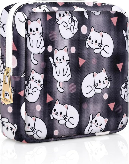 Period Pouch Discreet Sanitary Napkin Storage Bag Pad Bags | Menstrual Cup & Pad Holder, First Period Kit Storage, Feminine Bag for Women, Portable, Cat Print
