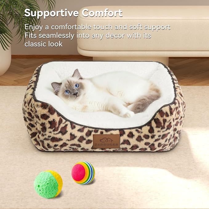 Zerbuger 20in Leopard Rectangle Cat Dog Bed Machine Washable Sleeping Sofa | for Large Medium Small Pets Indoor Outdoor, Non-Slip Bottom Soft Puppy Bed Durable Orthopedic Calming Pet Cuddler