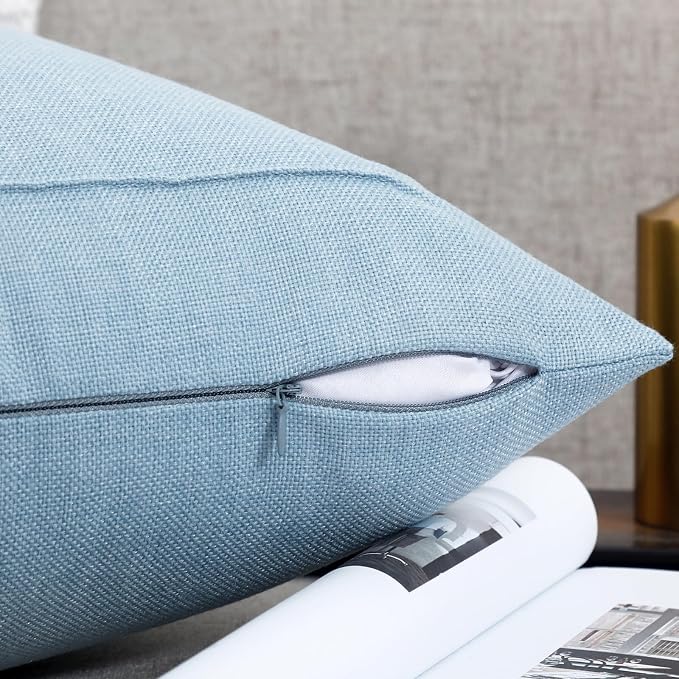 20x20 Inch Burlap Linen Throw Pillow Covers, Pack of 2 Decorative Farmhouse Rustic Neutral Pillow Covers Square Durable Cushion Cover for Sofa Couch Bed Home Decor, Baby Blue