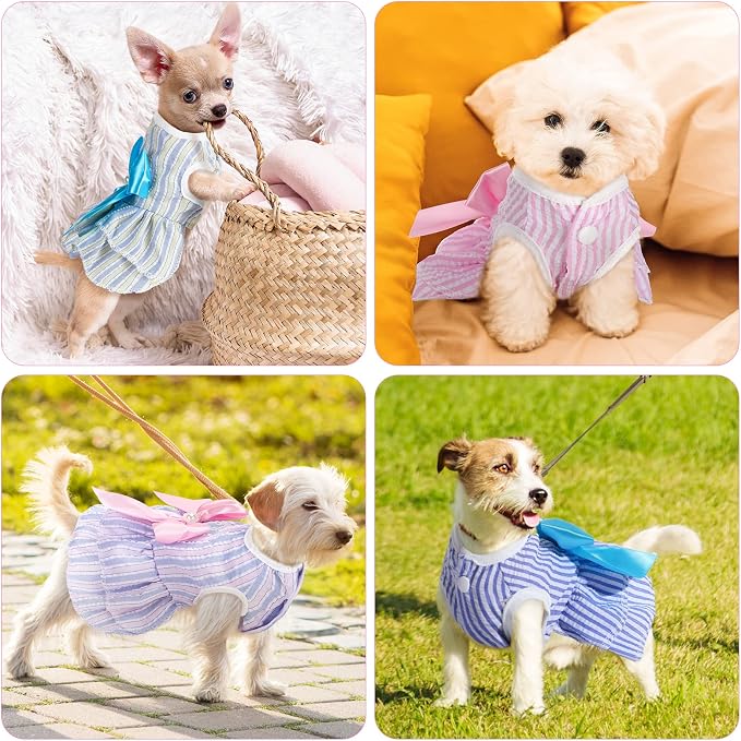 Reginary 4 Pack Princess Dog Dresses for Small Dogs Girl, Tutu Skirt with Pearl Bow, Cute Summer Puppy Clothes, Sleeveless Pet Apparel with Front Buttons for Chihuahua Yorkie Maltese, Cats(Large)