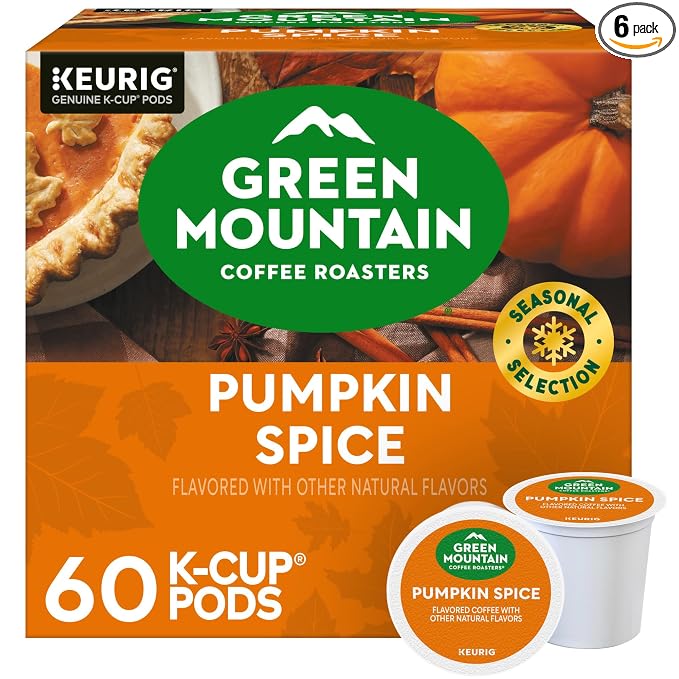 Green Mountain Coffee Roasters Pumpkin Spice, Keurig Single-Serve K-Cup Pods, Light Roast Coffee, 60 Count (6 Packs of 10)