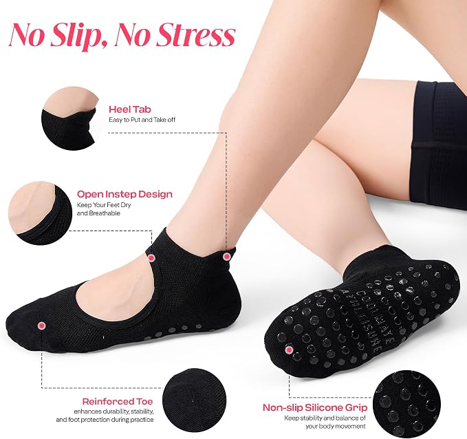 COOLMATE Pilates Socks with Grips for Women, Yoga Socks, Crew Non Slip Women for Barre, Pilates Gifts for Women