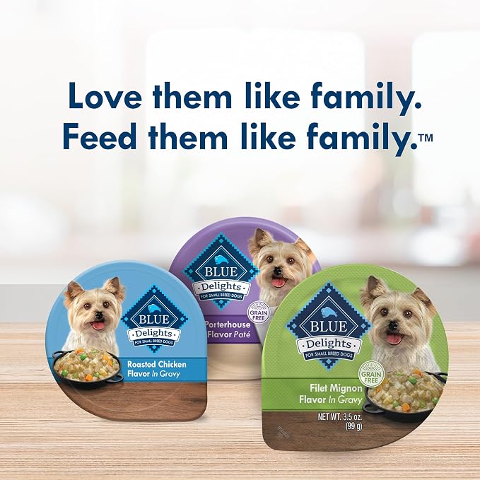 Blue Buffalo Delights Filet Mignon Small Breed Wet Dog Food, 3.5 oz, 12 ct | Grain-Free, Real Beef First, in Hearty Gravy, No Corn, Wheat, or Soy