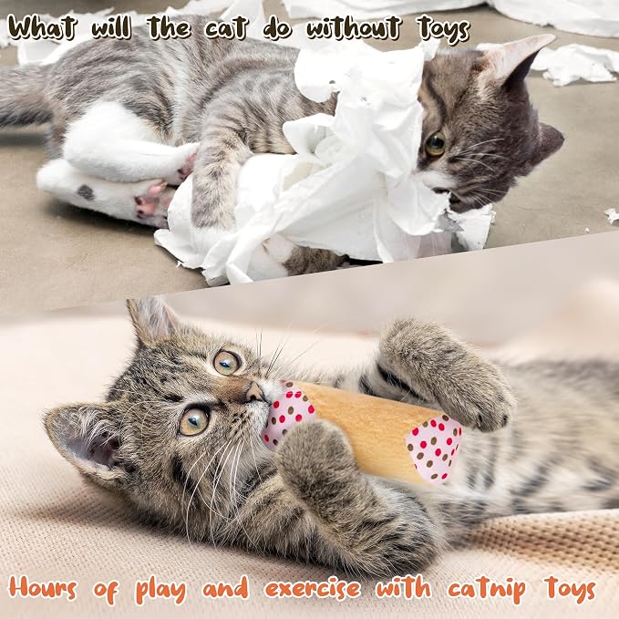 MALLMALL6 Catnip Toys for Cat - 5Pcs Cannoli Crinkle Paper Sound Catmint Toy Gift for Indoor Kitten, Teething Chew Kick Interactive Kitty Supplies, Soft Italian Dessert Pet Present for Kitten Lover