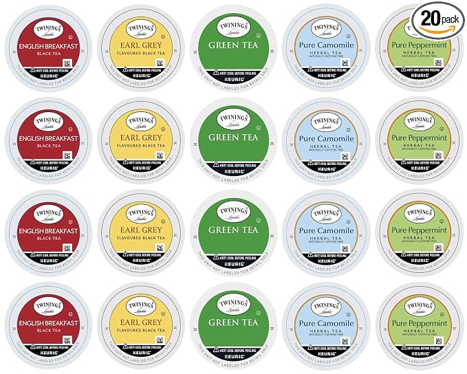Twinings Tea Sampler (20 Count) Black, Green, Herbal Keurig 2.0 K-Cups – Perfect Gourmet Gift Set
