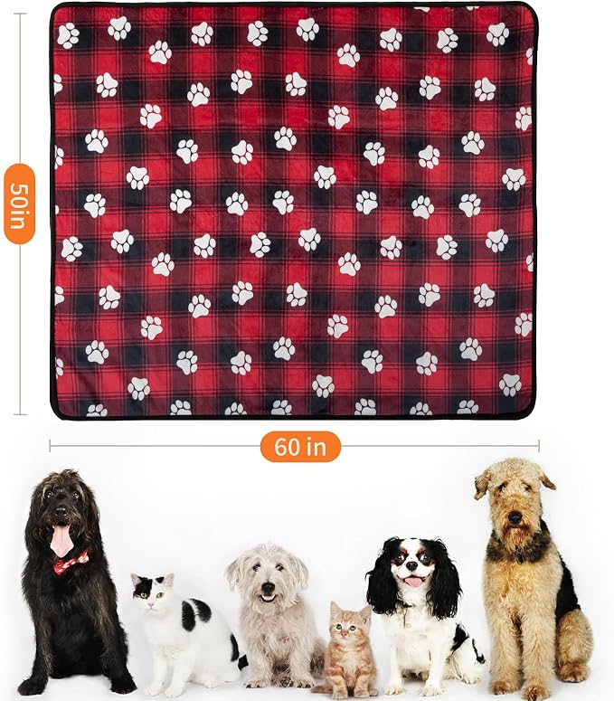 Washable Waterproof Dog Blankets for Large Dogs 50"x60" | Soft Fluffy Pet Blanket for Couch Sofa Car Crate, Bed Furniture Protector, Reversible Sherpa Fleece Dog Blanket Christmas