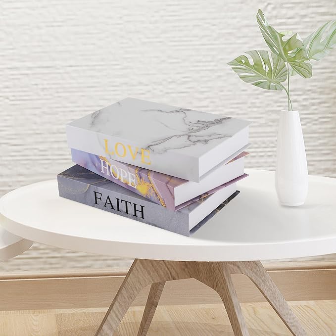 Home Decorative Faux Book Boxes: Set of 3 for Entry Table, Coffee Table, Bookshelf Decor With Magnetic Closure
