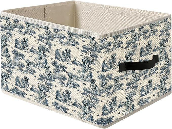 Blue and White Chinoiserie Botanical Labrador Retriever Storage Bin Box with Handles, French Country Lab Dog Foldable Organizer Basket Toybox for Home Bedroom Bathroom Clothes Toys Books