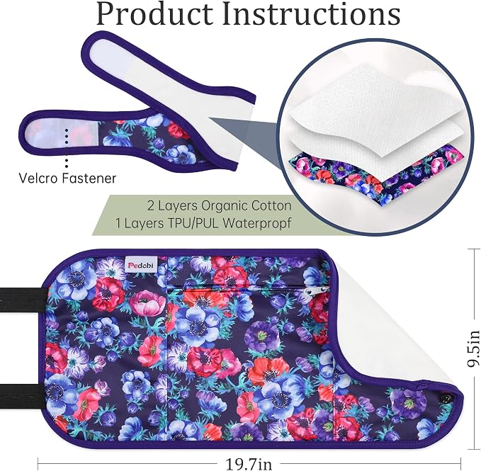 Reusable Castor Oil Pack Wrap for Liver Detox, Castor Oil Wrap for Stomach Less Mess, Elastic Strap Bamboo Cotton Machine Washable Anti Oil Leak 2pcs, Red Flower