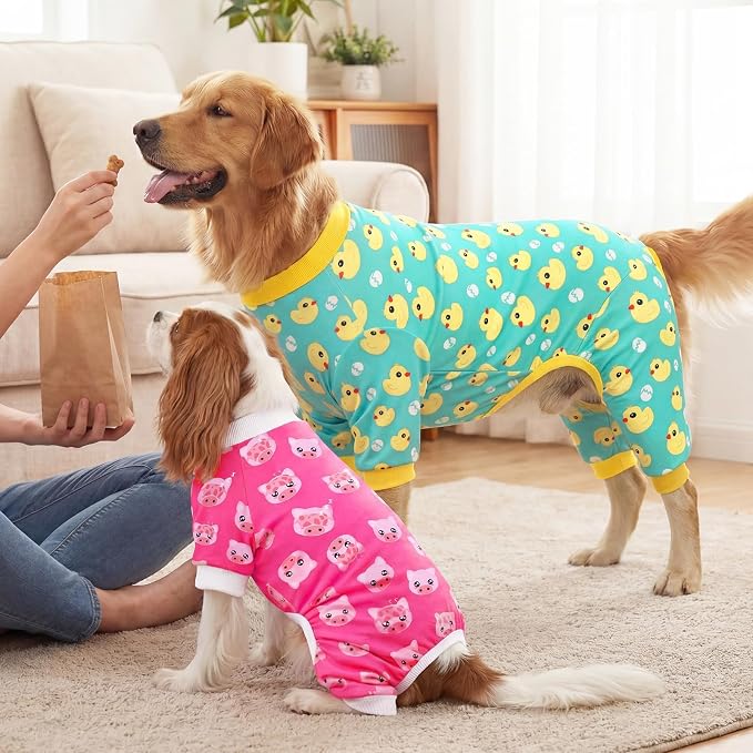 XPUDAC 4 Pieces Dog Pajamas for Small Dogs Pjs Clothes Puppy Onesies for Doggie Duck Shirts Sleeper for Pet Cats Jammies-S
