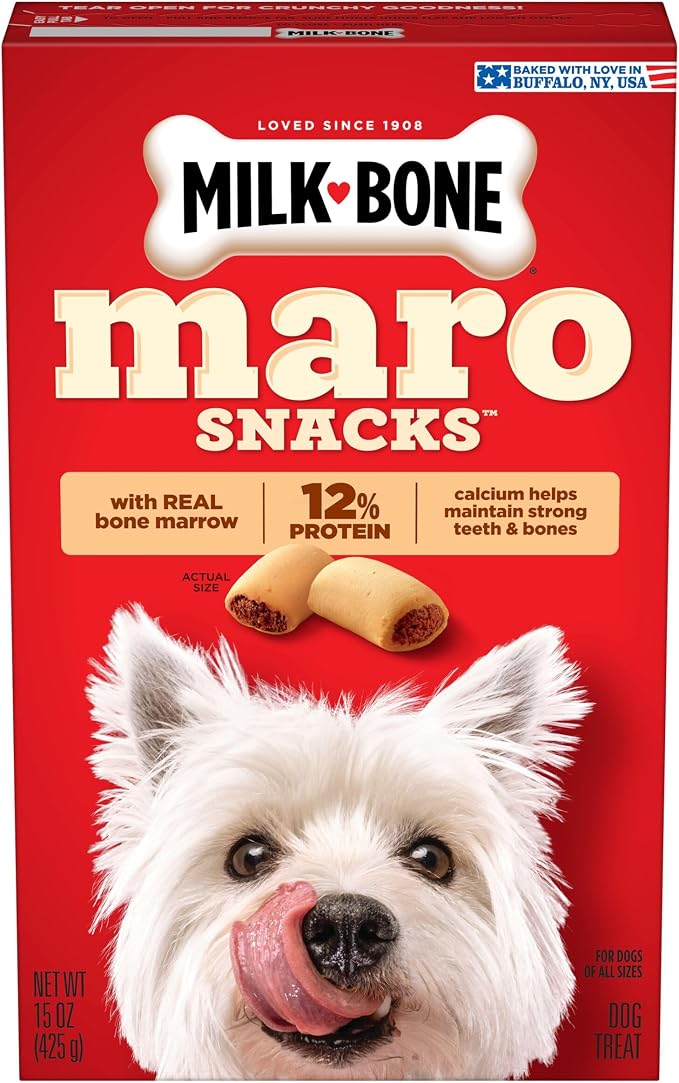Milk-Bone MaroSnacks Dog Treats, Beef, 15 Ounce (Pack of 6) with Real Bone Marrow and Calcium | 15-oz. boxes, Made with real bone marrow, Dog treats with 12% protein