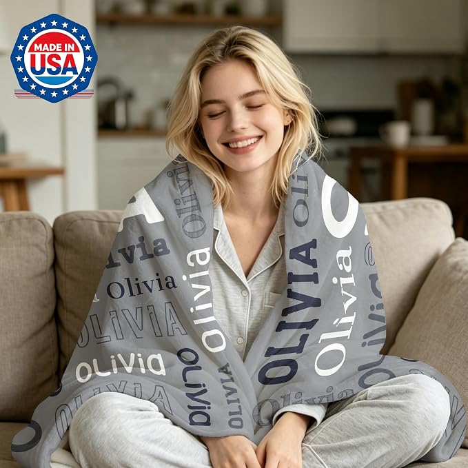 Custom Blanket with Name, Personalized Name Blankets for Teen Girls Boys Kids Baby, Customized Flannel Throw Blanket Gifts for Christmas Birthday - Printed in USA