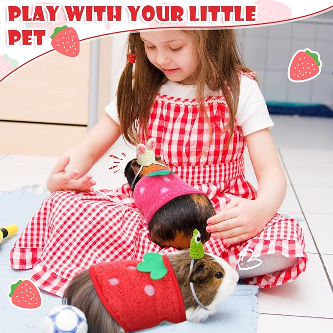 Mixweer 4 Pieces Guinea Pig Stuff Includes 2 Guinea Pig Clothes and 2 Cute Mini Hats with Adjustable Strap Small Animal Warm Vest Cozy Hand Knitted Hat for Hamster Bunny(Frog Style)