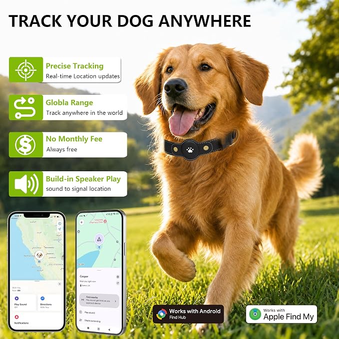 GPS Tracker for Dogs – Smart Dog Collar & Pet Tracker with Real-Time Location, No Monthly Fee, Unlimited Range (iOS & Android) – Fits Small to Large Dogs(Locator Included) (Black)