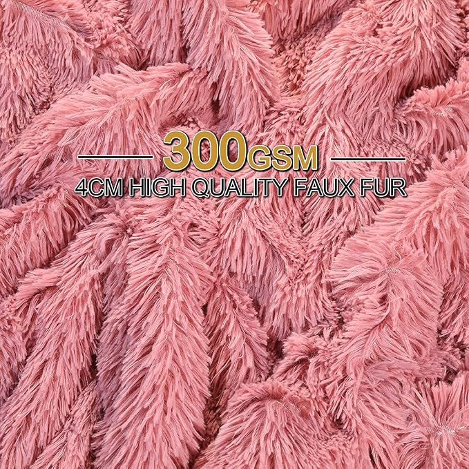 YUSOKI Long Faux Fur Throw Blanket, Pink,50" x 60" | Ultra Soft, Lightweight for All Season Use, stays fluffy after repeated washes, Perfect Gifts, Machine Washable