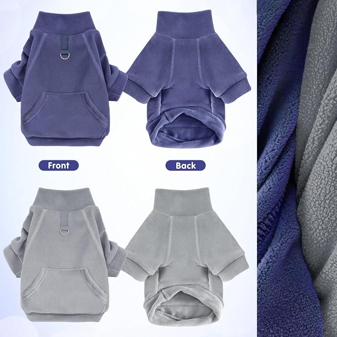 Idepet Fleece Sweater 2 Pack,Turtleneck Sweatshirt Pet Clothing | Winter Dog Clothes,Stretchy,Small Coat,Cat Apparel,with Leash Ring,for Small Medium Dogs Cats,with Pocket