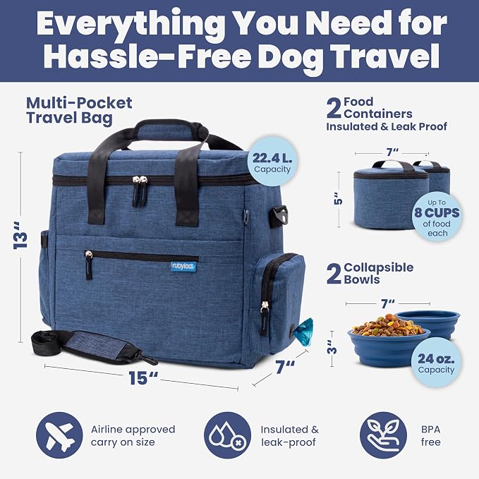 Rubyloo Original Doggy Bag™ Dog Travel Bag for Supplies with Travel Bowls