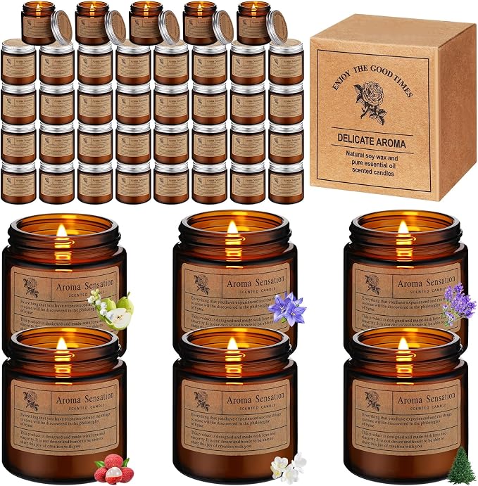 Landhoow 60 Pcs Candles Bulk for Home Scented Soy Aromatherapy Candle Gifts for Women Men 6 Style Lasting 24h Bluebell, Lavender, Lychee White Tea White Tea Orchid and Forest