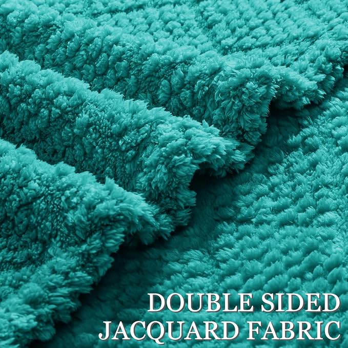 Whale Flotilla Soft Fleece Queen Size Blanket for Bed, Teal | Jacquard Waffle Blankets for Home Decor, Lightweight and Cozy, All Season Suitable, 90x90 Inch