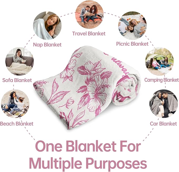 Gifts for Mom, Mom Birthday Gifts from Daughter Son, To My Mom Blanket | I Love You Mom Gifts for Birthday, Christmas, Mothers Day, Blanket for Mom with Hibiscus Flowers Print, 60" x 50", Pink