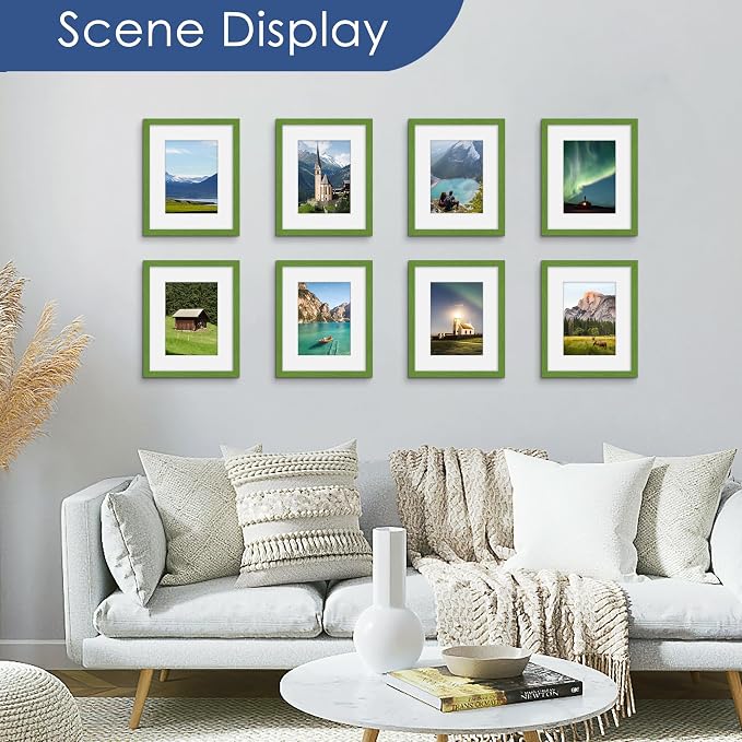 8x10 Picture Frame Set of 6, Wall or Tabletop Display, Green | Display Pictures 5x7 with Mat or 8x10 Without Mat, Horizontal or Vertical, Gallery Wall Frame Set, Wedding Birthday Gifts