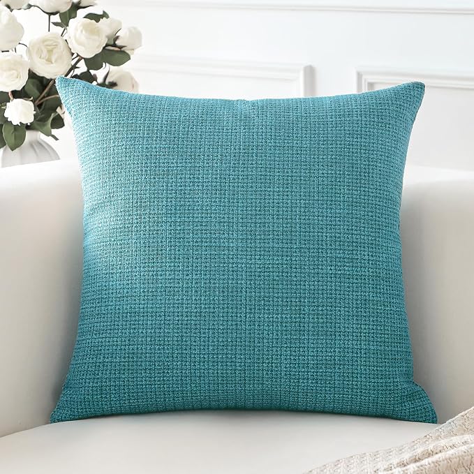 OTOSTAR Linen Throw Pillow Cover Set of 1 Decorative Square Pillowcases Cushion Covers 16x16 Inch for Home Decor Sofa Bedroom Car 40 x 40CM Turquoise
