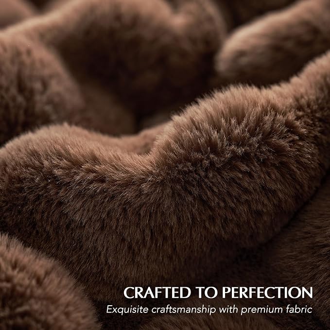 Faux Rabbit Fur Bubble Throw Blanket, 60"x80", Chestnut | Ultra Soft, Luxury Faux Rabbit Fur Throw, Thick Warm Bubble Blanket, Cozy Fluffy Reversible, for Bed, Couch, Chair, Sofa