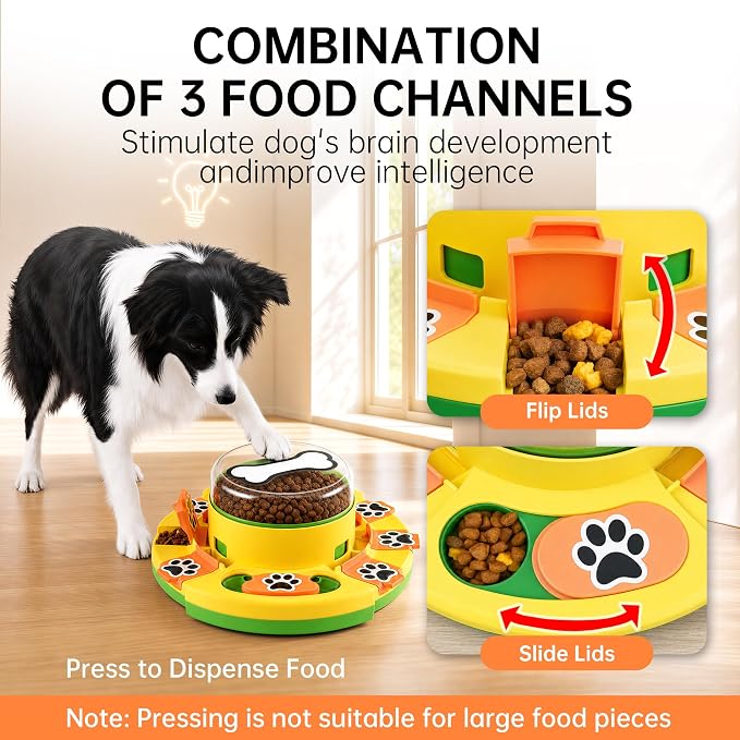 Dog Puzzle Toy 2 Levels, Slow Feeder, Pup Food Treat Feeding Dispenser for IQ Training and Entertainment for All Breeds,Green with Pattern