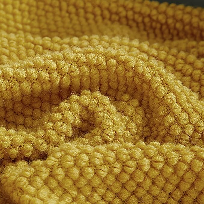 LOMAO Knitted Throw Blanket with Tassels Bubble Textured Lightweight Throws for Couch Cover Home Decor (Mustard Yellow, 50x60)