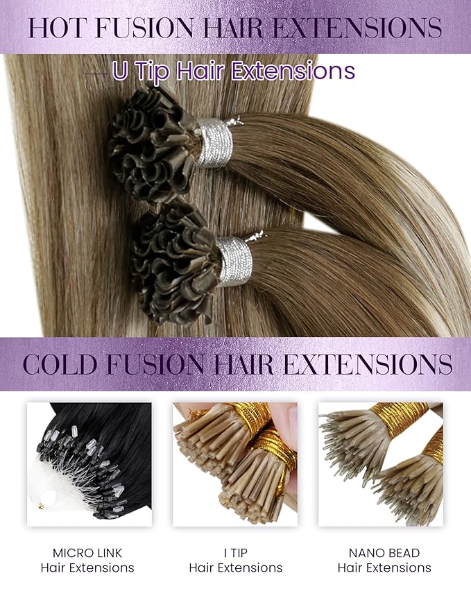 LaaVoo U Tip Hair Extensions Human Hair Light Brown Mix Blonde 16 Inch Ktip Human Hair Extensions Blonde 50g/50s