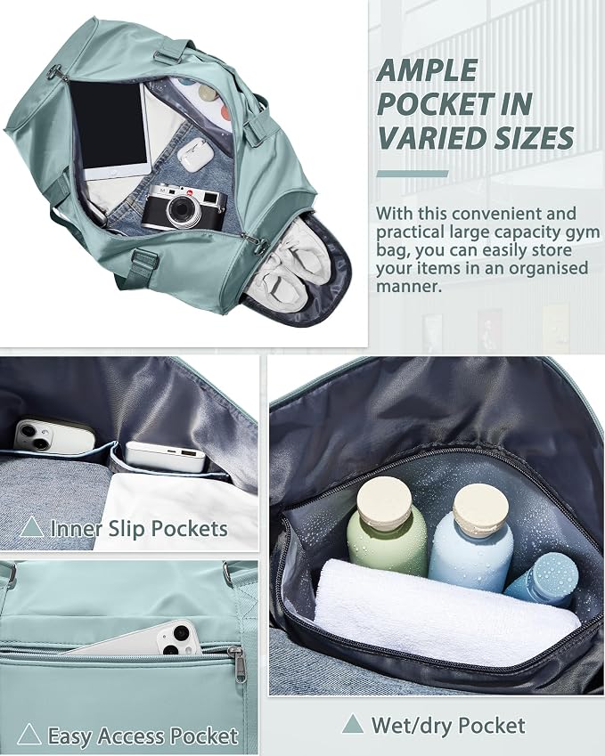 Travel Duffle Bag,Weekender Overnight Bags for Women with Shoes Compartment,Tote Gym Bag Personal Item Carry On Bag for Travel Business Trips Sport Hospital Dance Light Blue