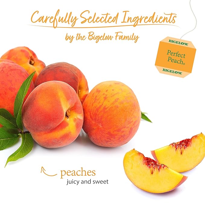 Bigelow Tea Perfect Peach Herbal Tea Bags, Caffeine Free, 20 Count (Pack of 12)