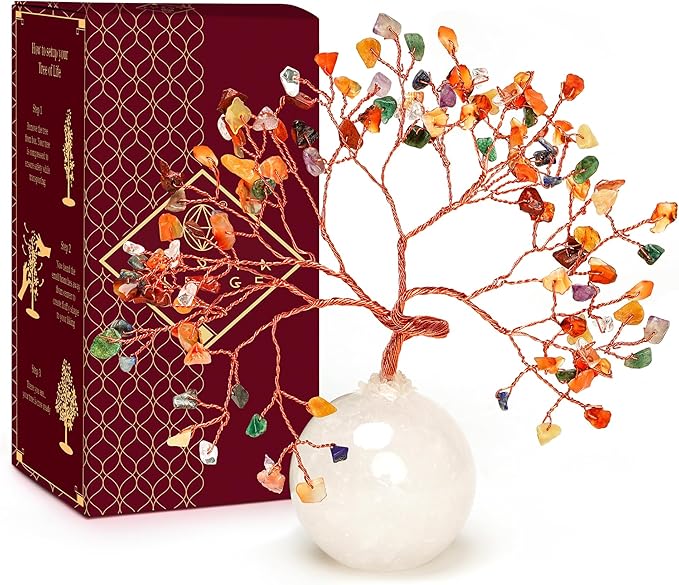 7 Chakra Crystal Tree of Life Birthday Gifts for Women, Handmade Home Decor, Office, Room Decoration, Reiki Healing Crystal Chakra Tree for Money, Positivity, Good Luck Gifts for Her, Mom & Dad